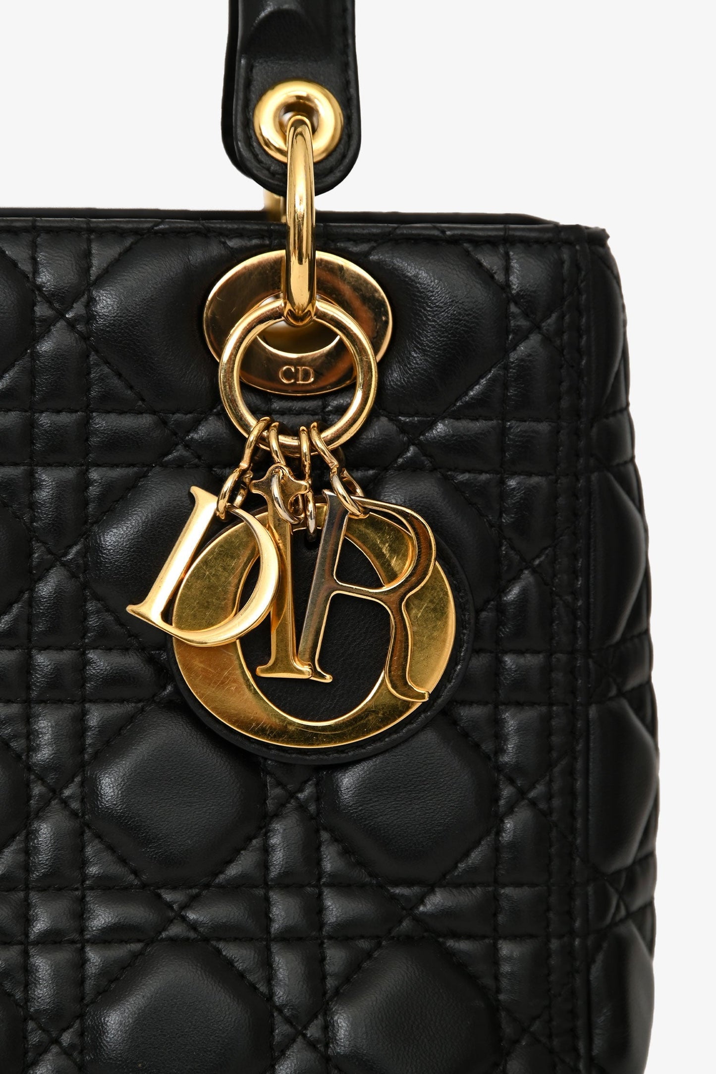 Christian Dior 2017 Black Nappa Leather Medium Lady Dior With Strap