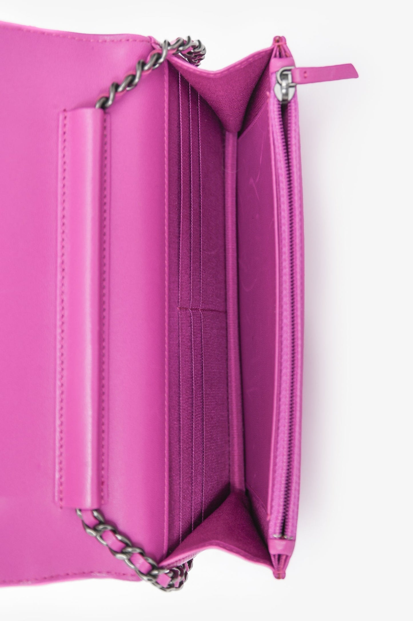 Chanel™ 2014-2015 Purple Quilted Lambskin Coco Boy Wallet on Chain