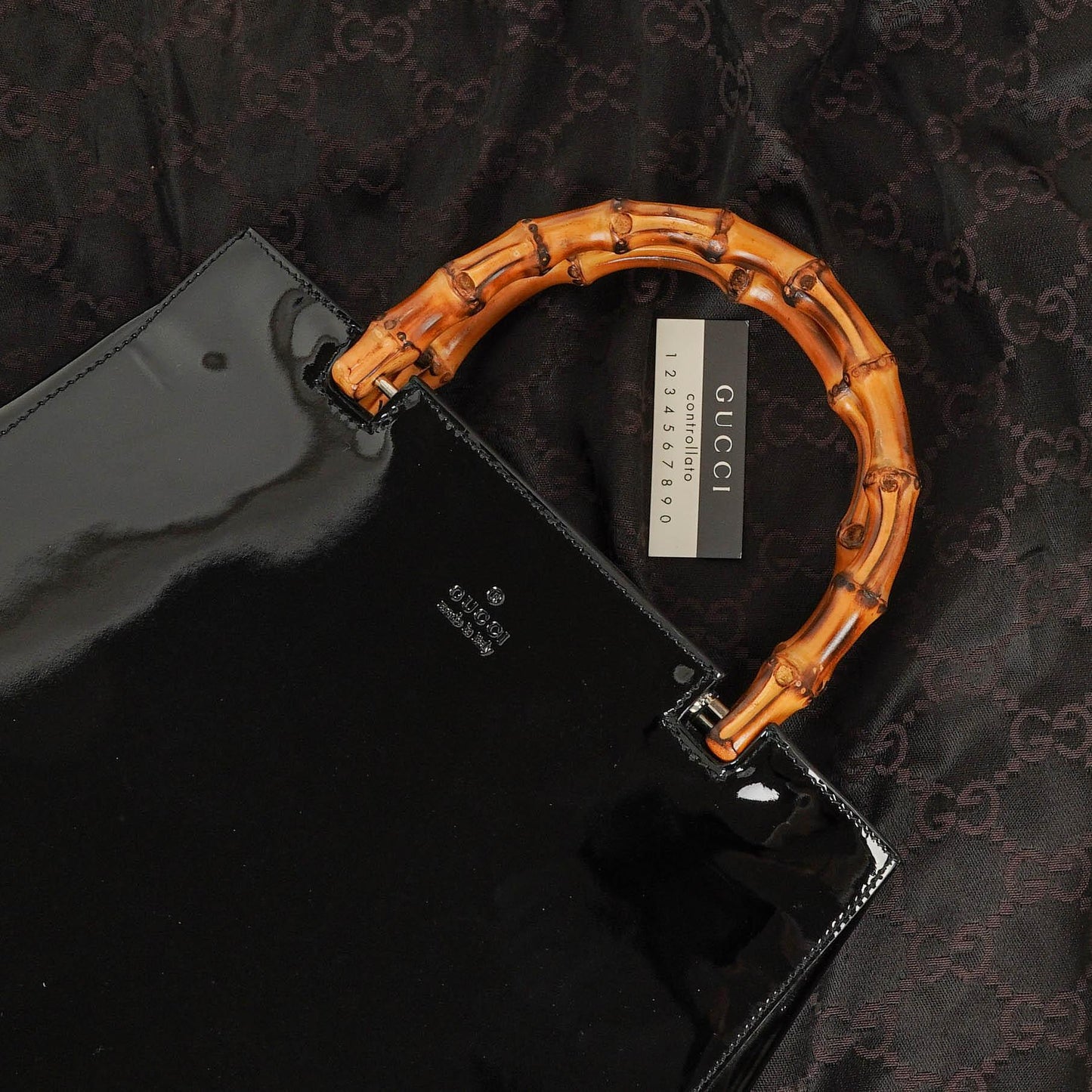 Gucci Bamboo Top Handle Black Patent Leahter Bag