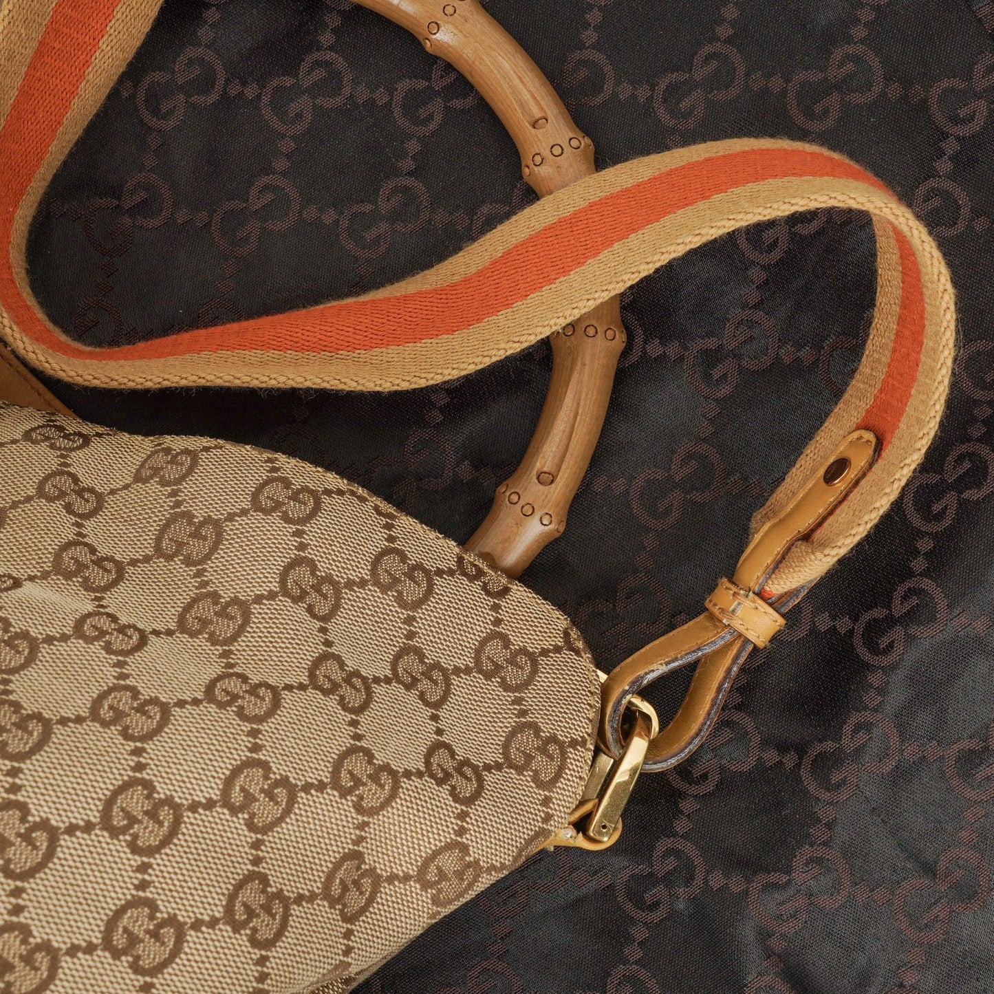 Gucci Bamboo Top Handle GG Canvas and Leather Hobo Bag