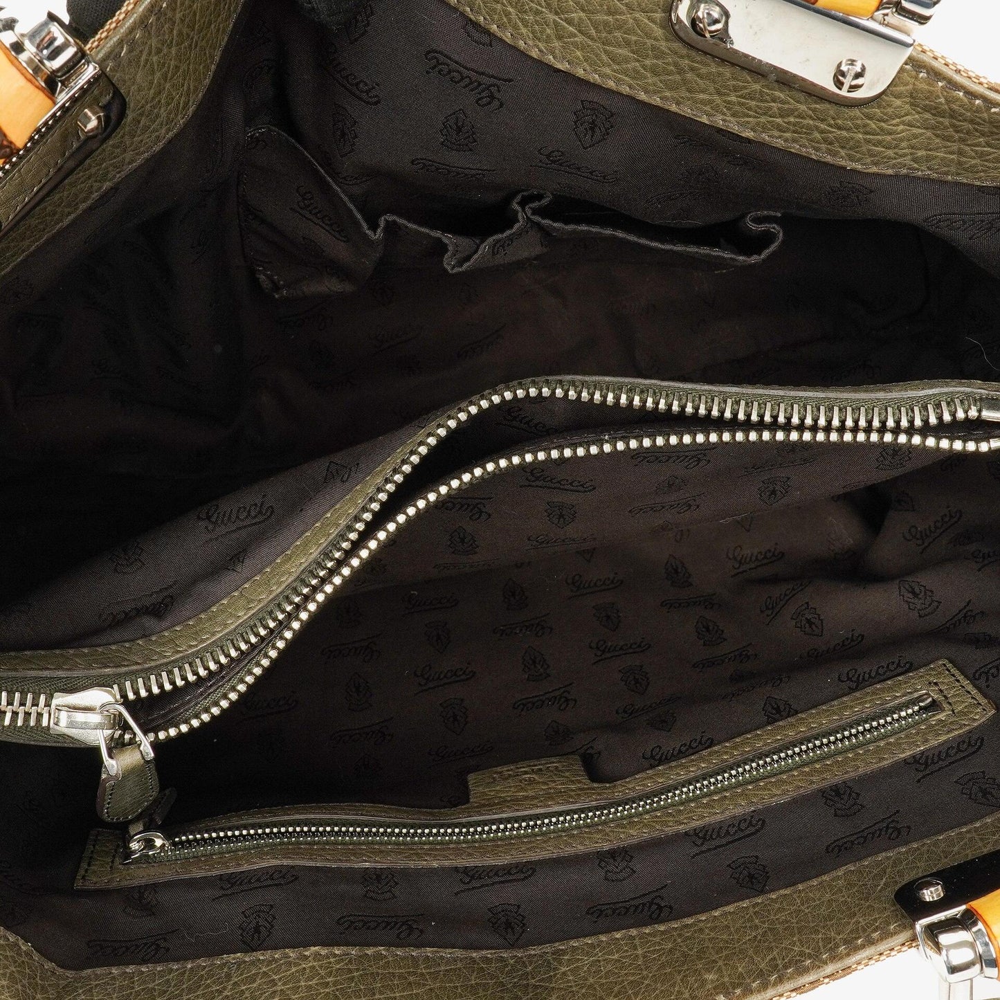 Gucci GG Monogram Canvas Beige Bamboo Top Handle Bag