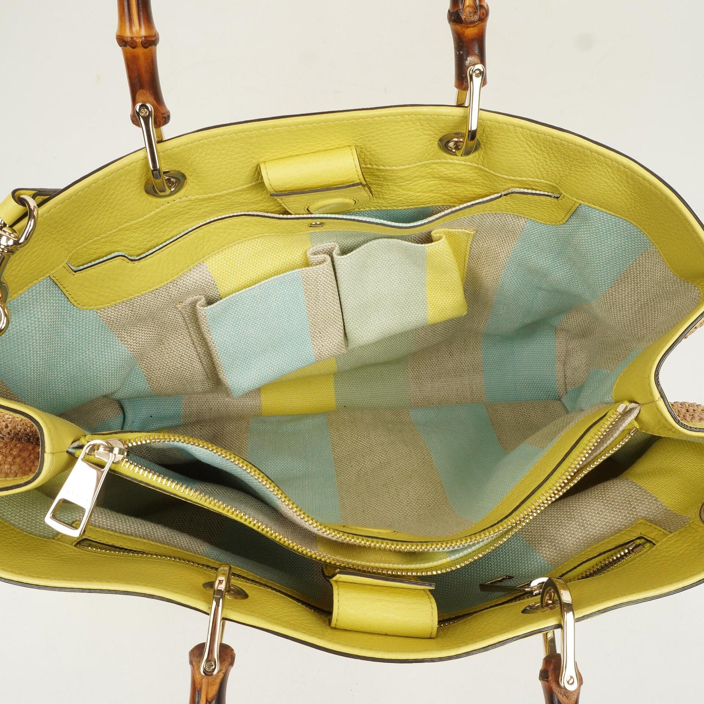 Gucci Natural Woven Straw and Leather Bamboo Shopper Tote Bag