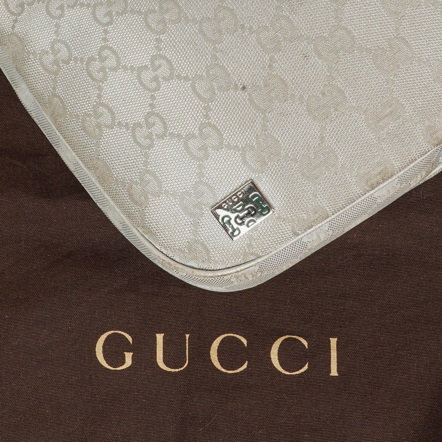 Gucci Silver Metallic Canvas Hobo Bag