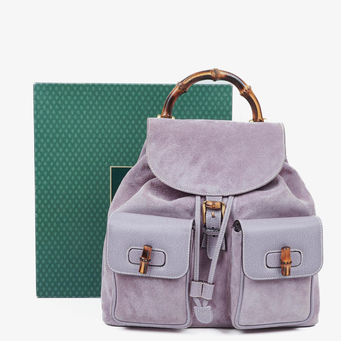 Gucci Vintage Purple Suede Leather Bamboo Backpack
