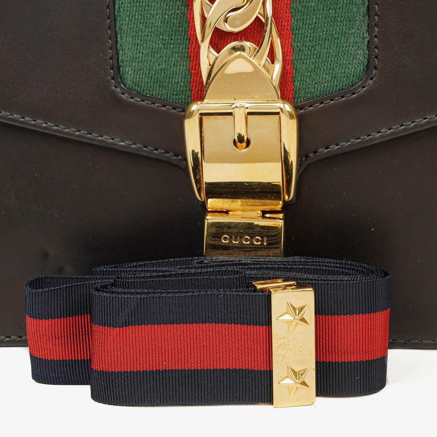 Gucci Web Sylvie Black Leather Shoulder Bag
