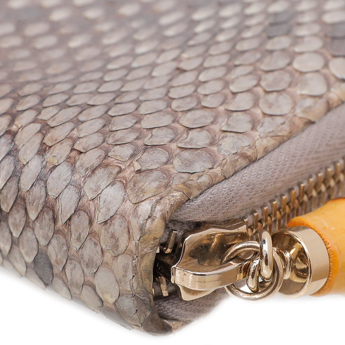 Gucci Metallic Gray Python Bamboo Tassel Zippy Wallet