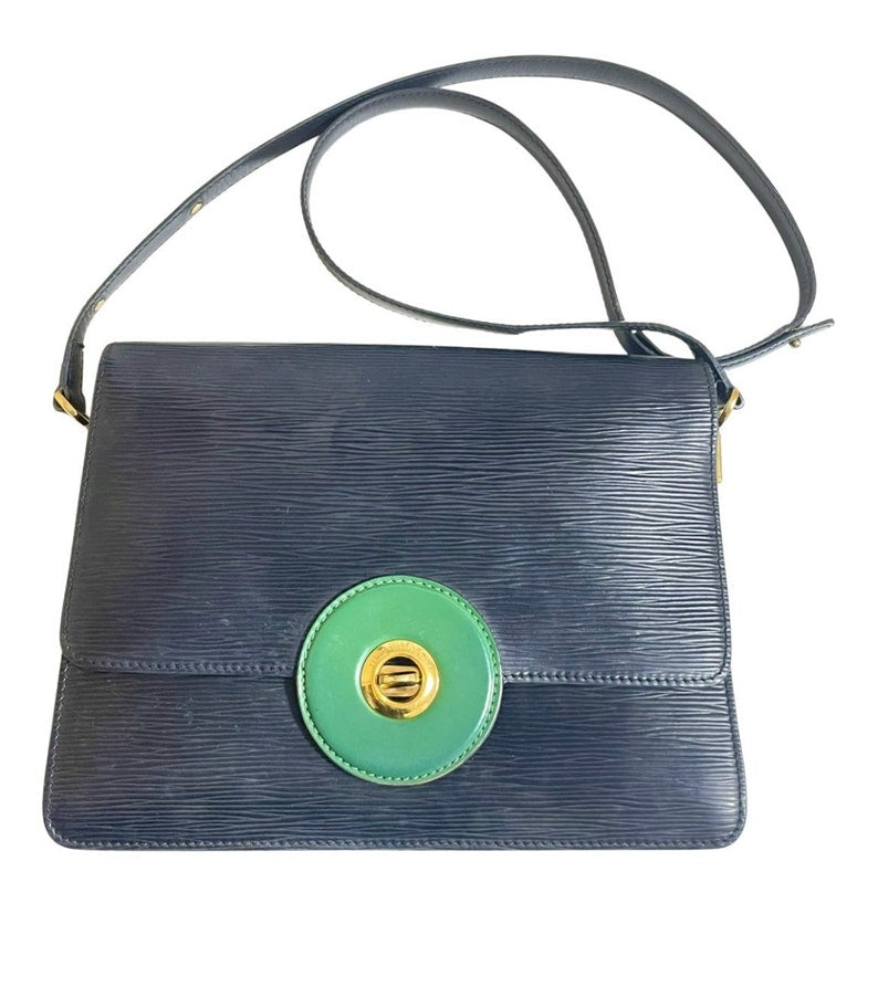 LOUIS VUITTON rare black epi mod shoulder bag with green bullseye