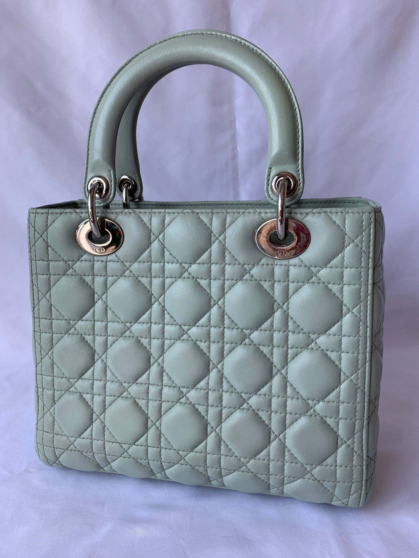 Lady Dior Medium Mint Cannage Lambskin Leather with silver hardware and strap