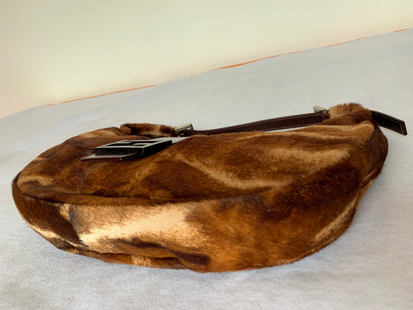 Fendi Croissant Shoulderbag Medium Size Ponyhair calfskin Brown