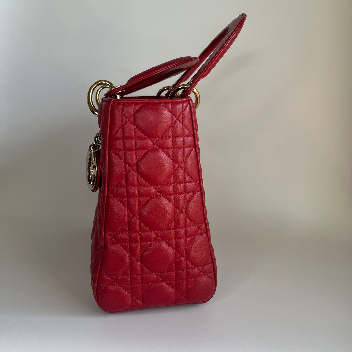 Lady Dior Red Lambskin Cannage Leather Medium