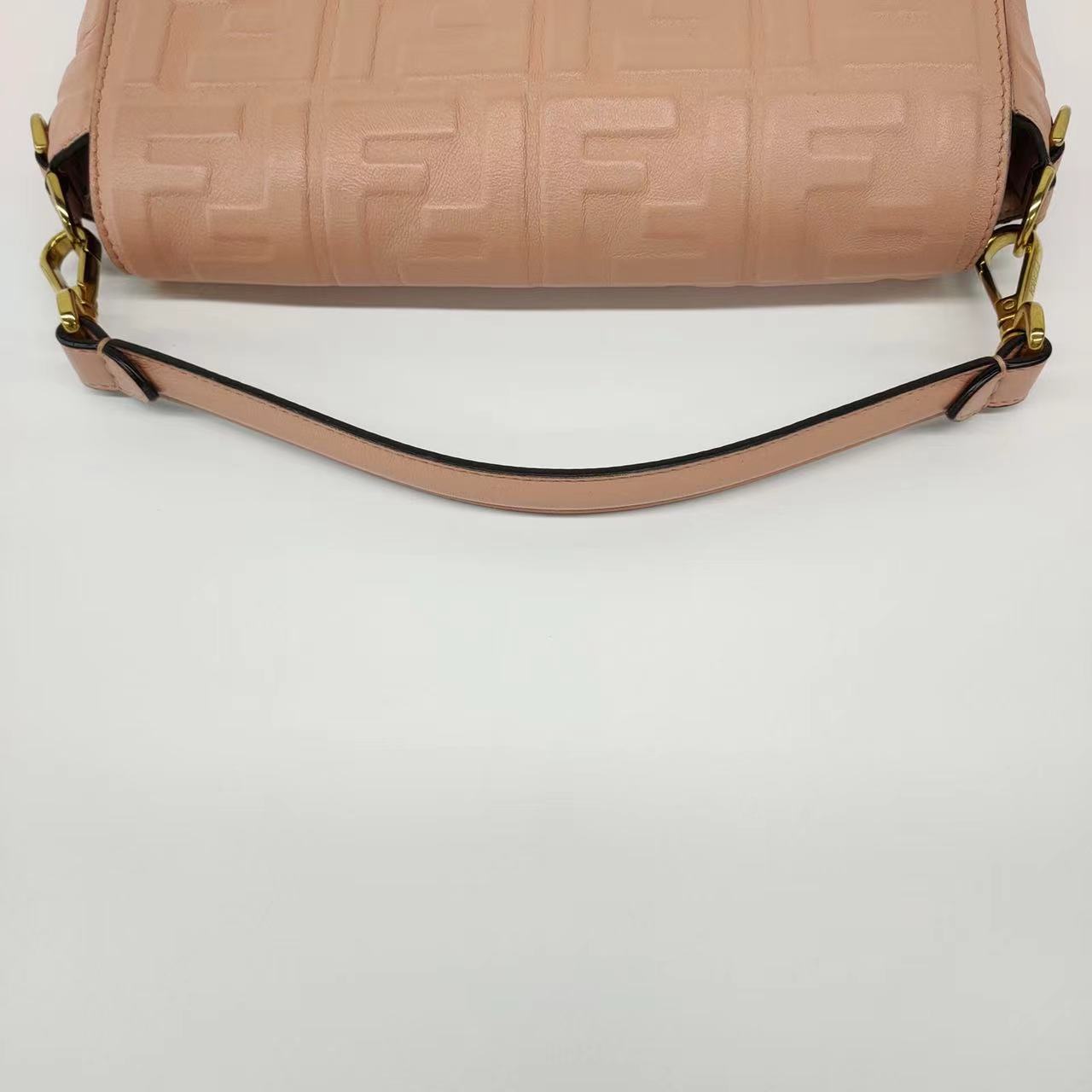 FENDI Baguette Salmon Pink Leather 3D FF Motif Crossbody bag