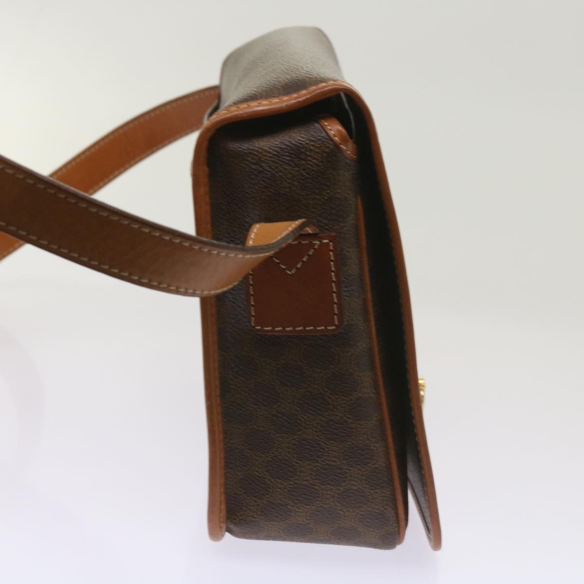 Luxury CELINE Macadam Canvas Shoulder Bag PVC Leather Brown ki4109