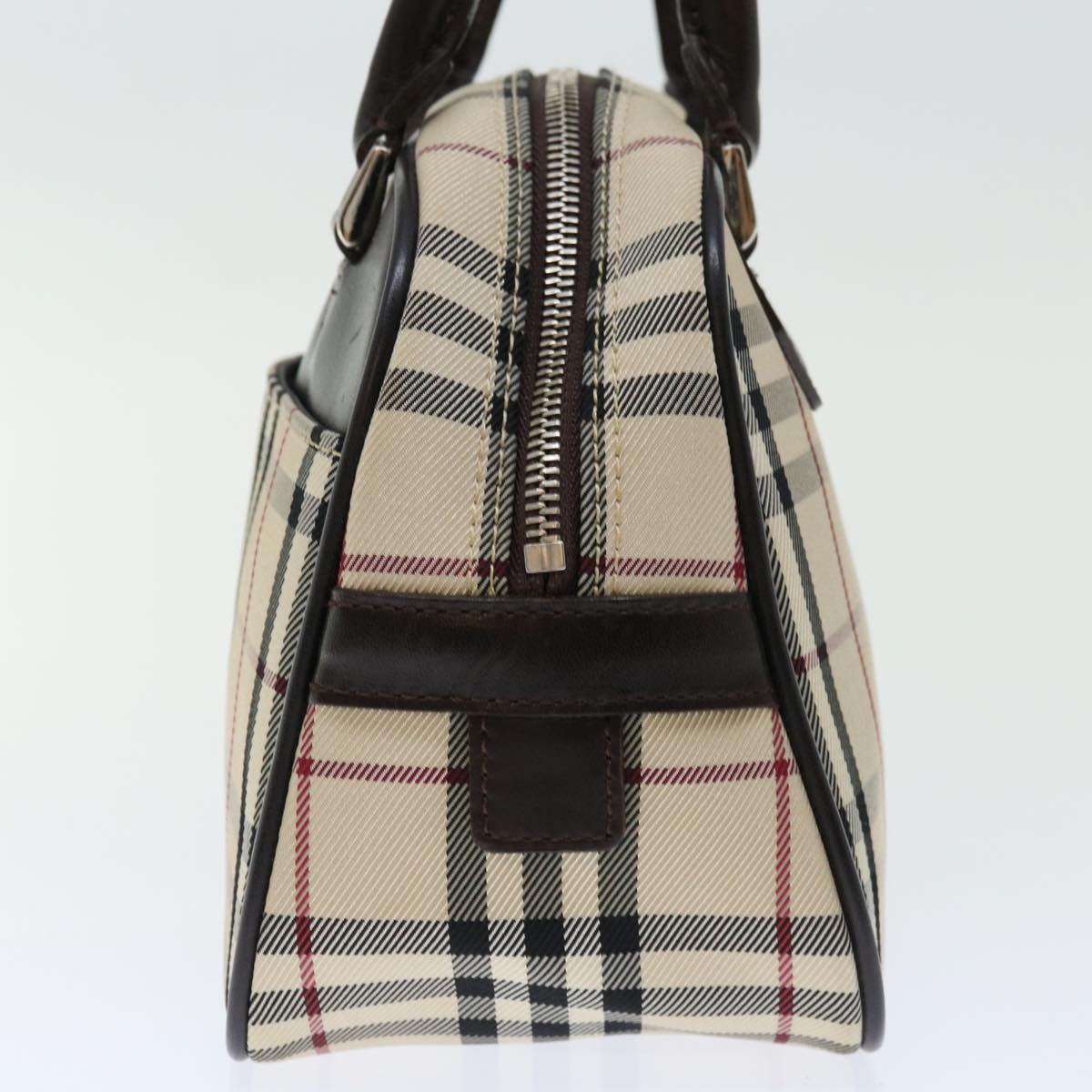 Luxury Burberry Nova Check Hand Bag Nylon Beige Auth ki4265