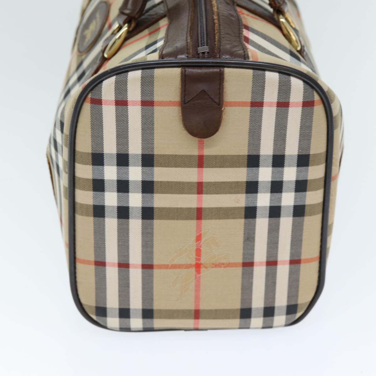Luxury BurberrySs Nova Check Boston Bag Canvas Beige Auth ki4441