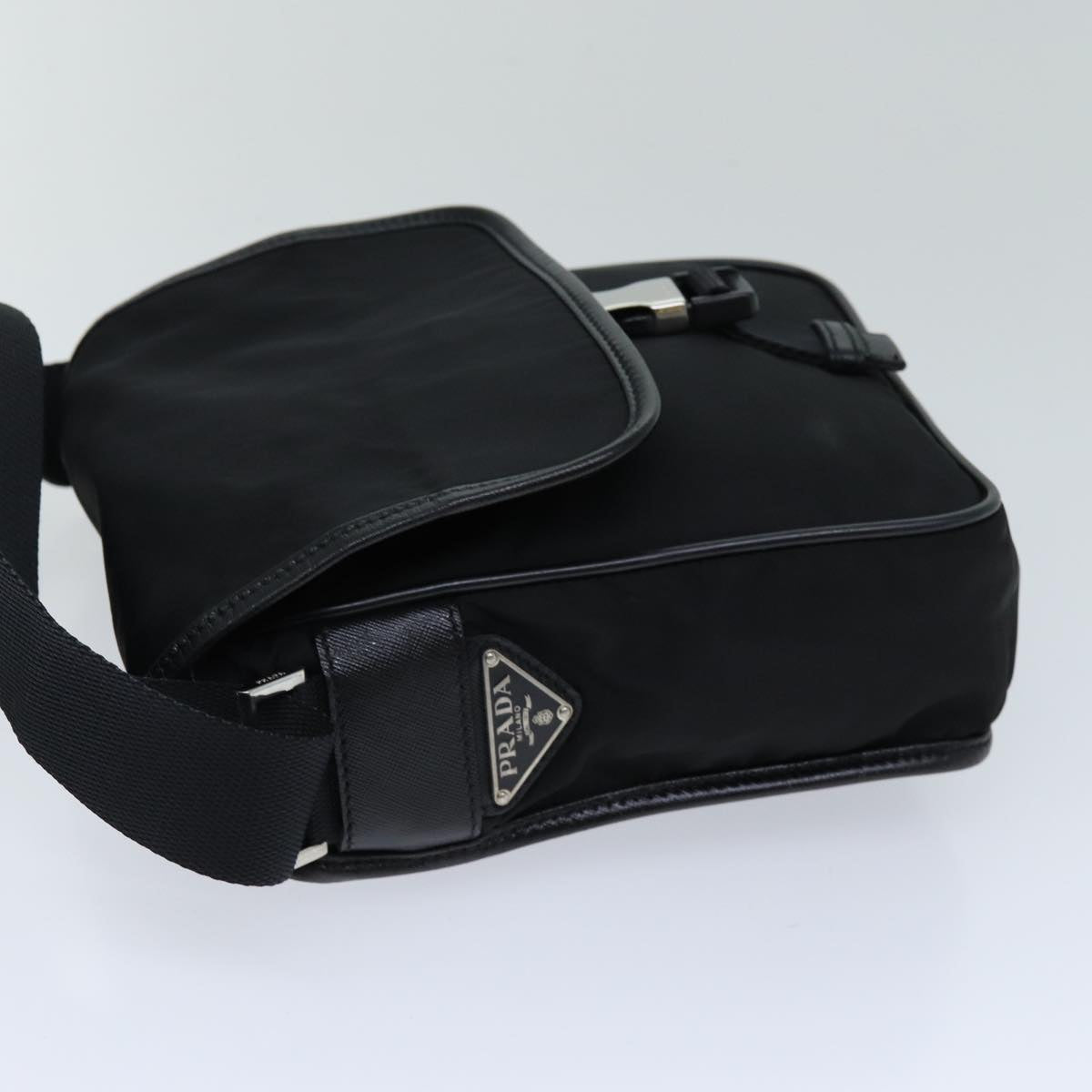 PRADA Shoulder Bag Nylon Leather Black Auth ki4537
