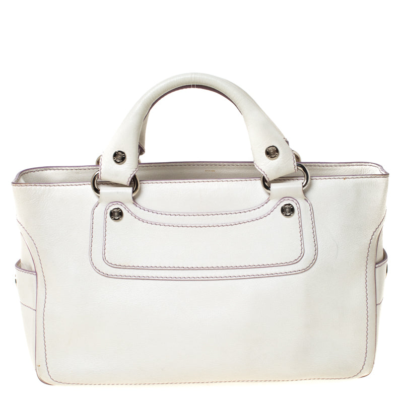 Luxury CELINE White/Lavender Leather Boogie Tote