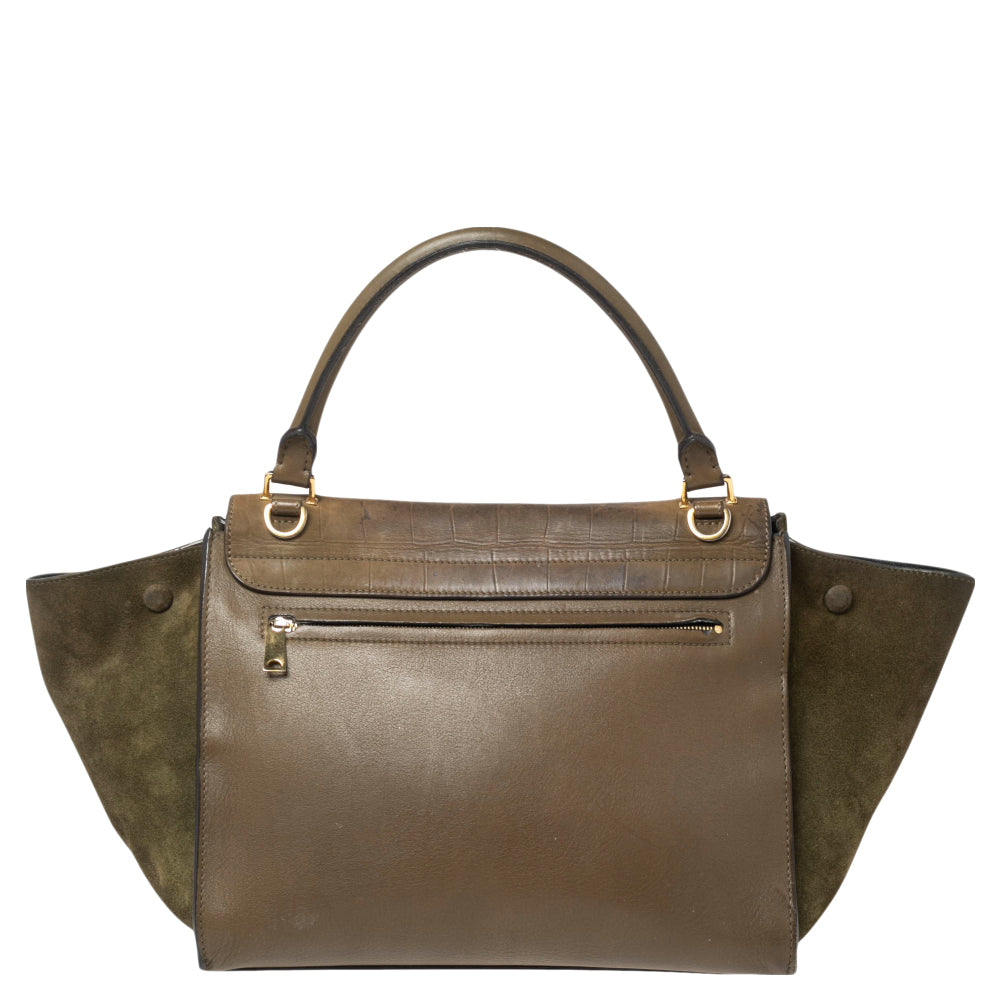 Luxury CELINE Tri Color Leather and Suede Medium Trapeze Top Handle Bag