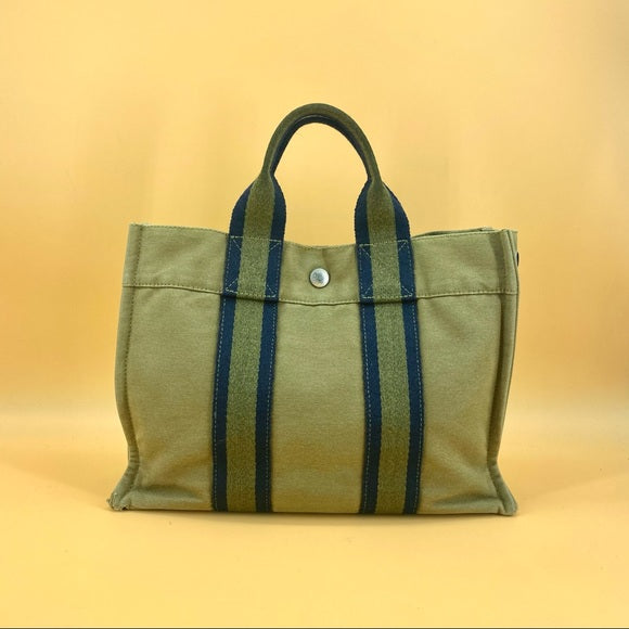 Luxury Hermes Green Canvas Fourre Tout PM Tote Bag
