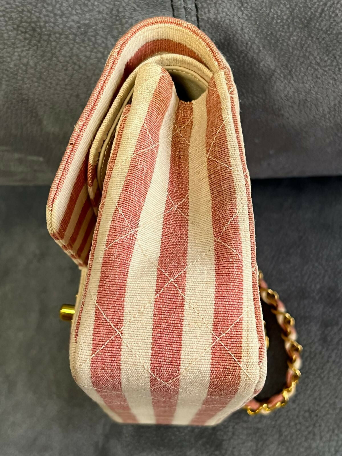 Chanel Striped Linen Classic Flap Bag