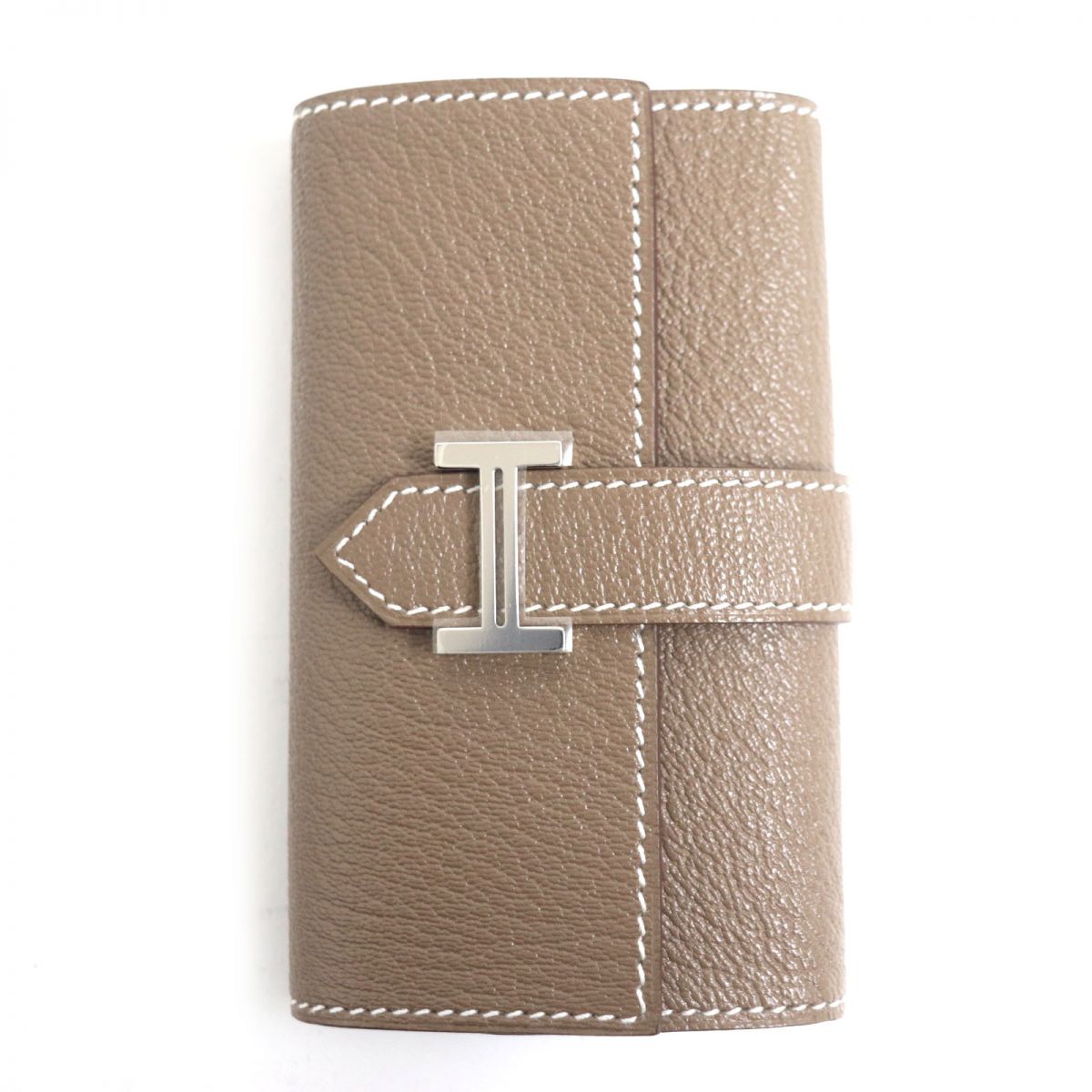 HERMES Key case Key holder Main: Chevre Main: Etoupe<br>Metal?FSilver mens Used