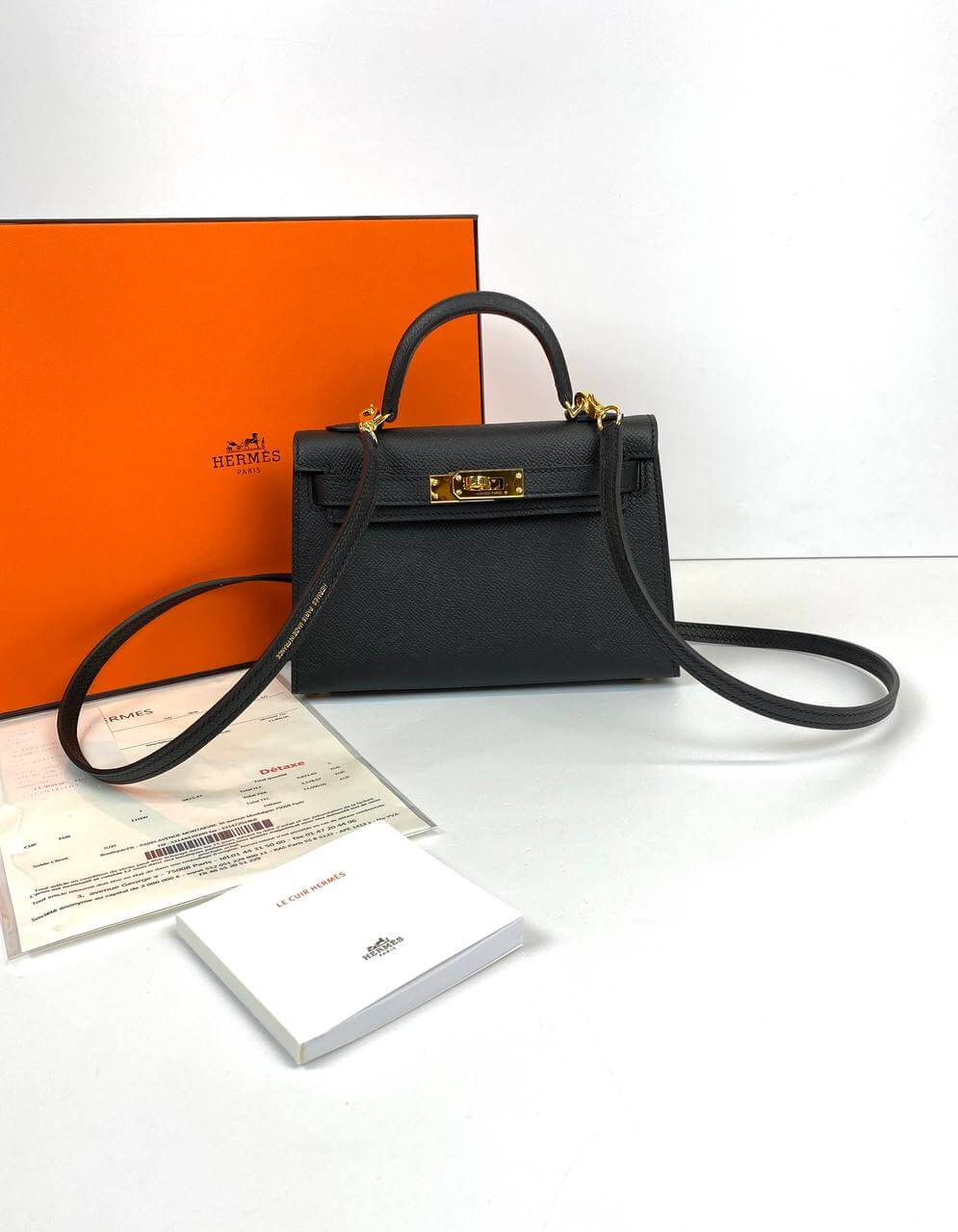 Luxury Hermes Kelly 20 Mini Sellier Bag Black Epsom Gold Hardware