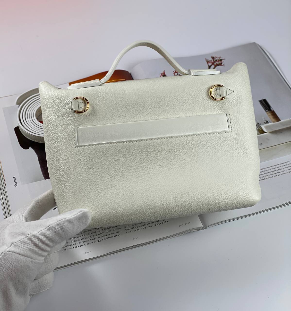 Luxury Hermes 24/24 Bag Evercolor with Swift 21 white Gold Hardware