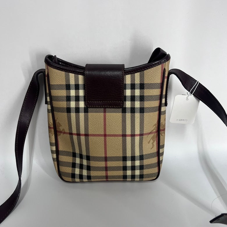 Luxury Burberry Beige Leather Check Crossbody Bag