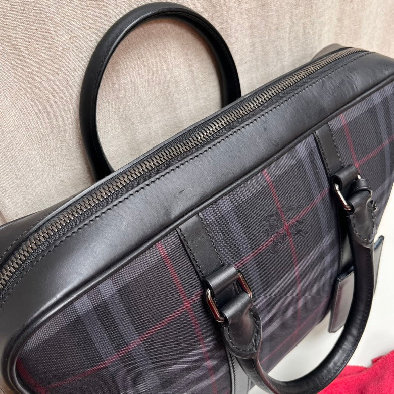 Luxury Burberry Men's Haymarket Check Black Briefcase