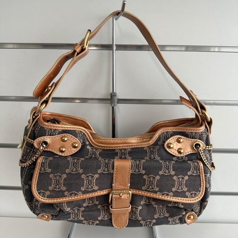 Luxury CELINE Canvas Macadam Black Shoulder Bag 6647