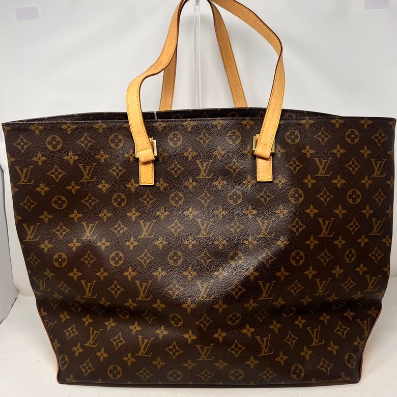 Louis Vuitton AF471 Monogram Canvas Brown Leather Tote Bag