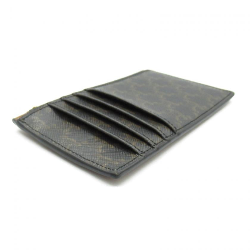 Luxury CELINE Triomphe Coin Card Holder Coin Purse Black Brown PVC Coated Canvas Leather