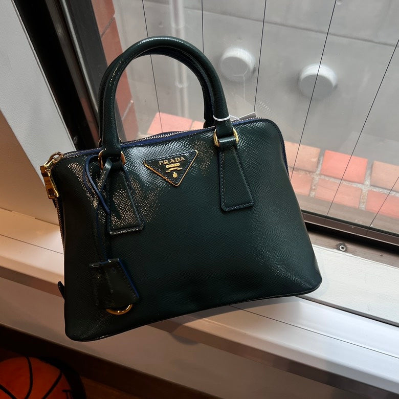 Prada 2way Leather Handbag AF392 Green Satchel