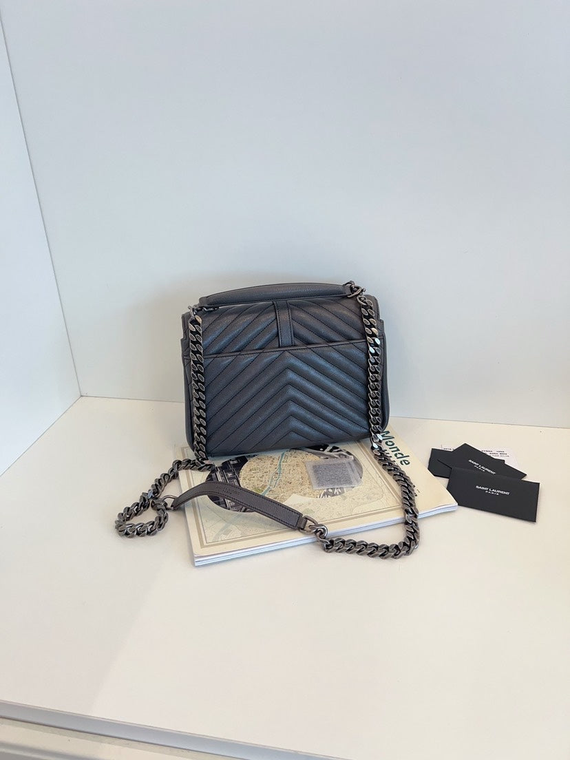 YSL Saint Laurent College Mini Bag Gray 117978 23x17x5cm