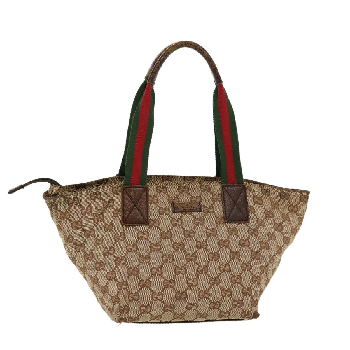 GUCCI Web Sherry Line GG Canvas Hand Bag Beige Green Red 214397 rd4468