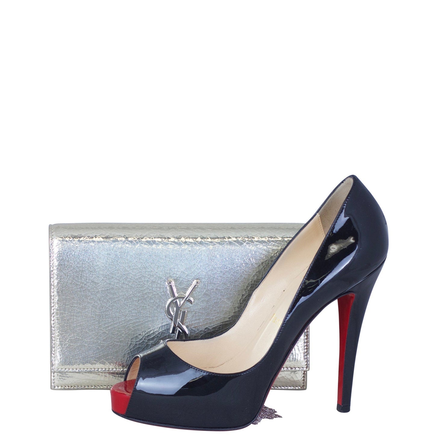 Saint Laurent Kate Metallic Crackled Leather Chain Wallet