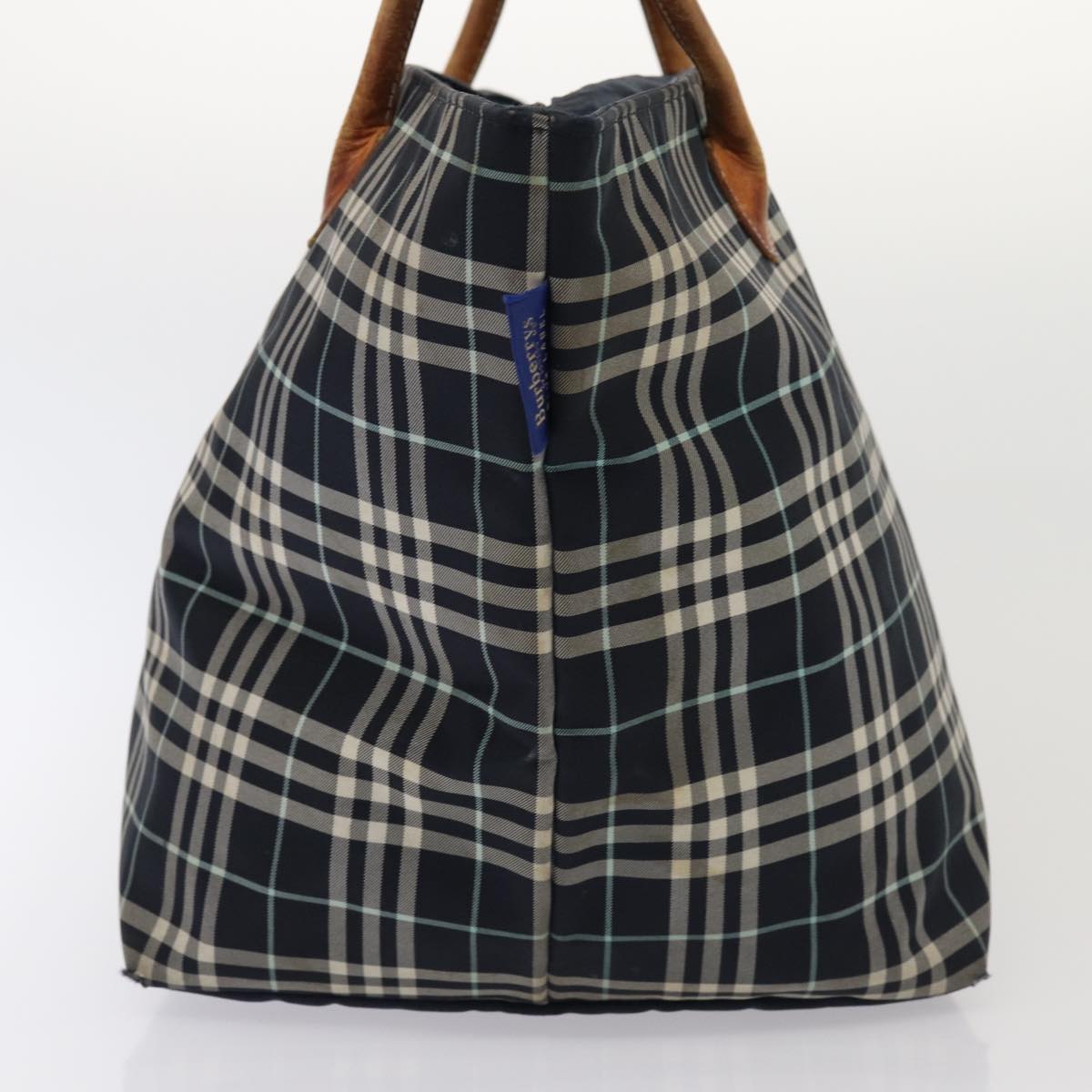 Luxury Burberry s Nova Check Blue Label Hand Bag Canvas 2Set Navy Auth ti1802