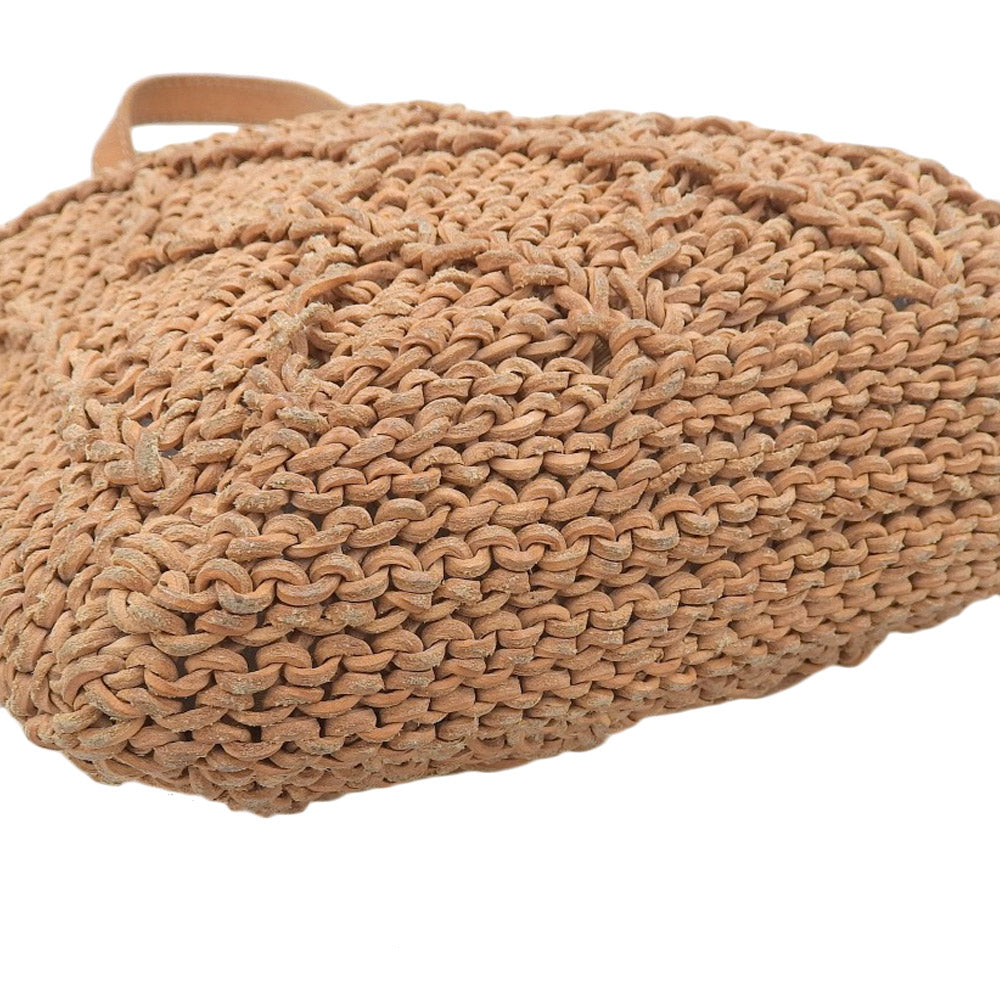 Chanel Leather Woven Handbag Camel Classic Flap