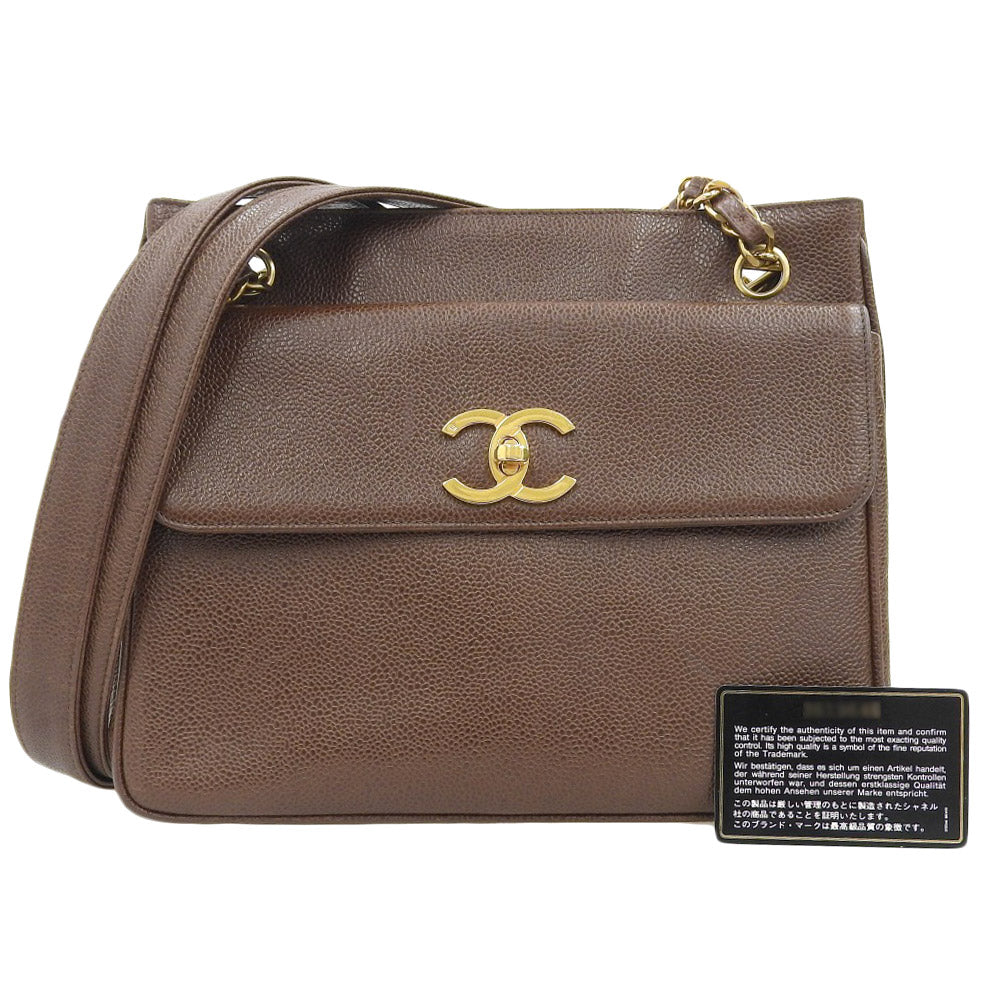 Chanel Caviar Chain Shoulder Bag Brown