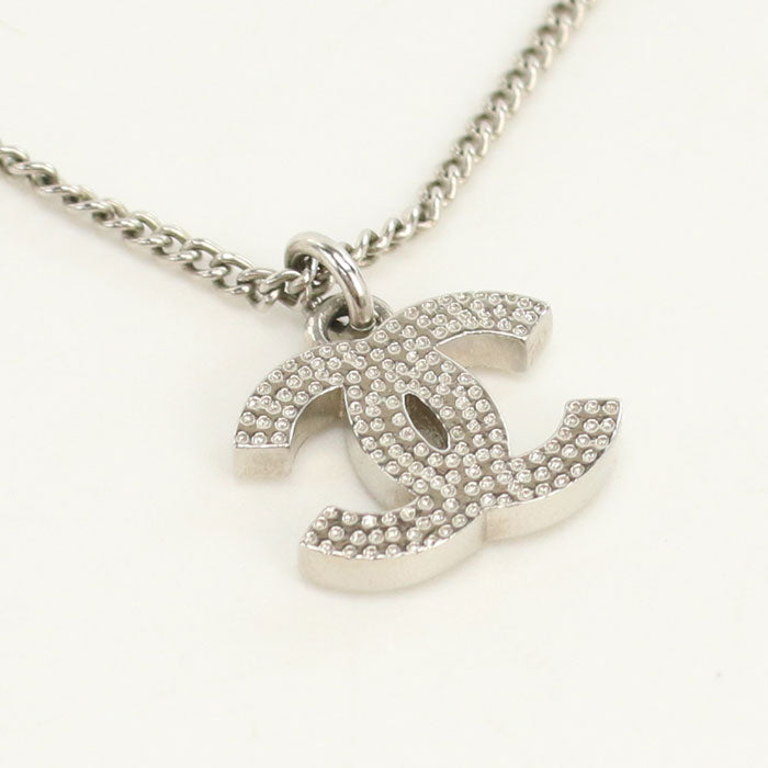 CHANEL Rhinestone COCO Mark Necklace metal silver Women
