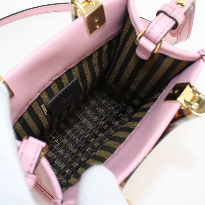 FENDI 8BS051 Tote Bag sunshine shopper mini Bag Shoulder Bag leather,Brexiglass pink Women