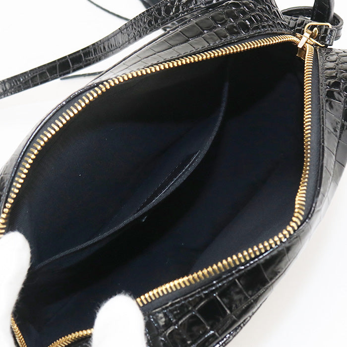 SAINT LAURENT 612544 Diagonal Shoulder Bag/Croco embossed leather black Women