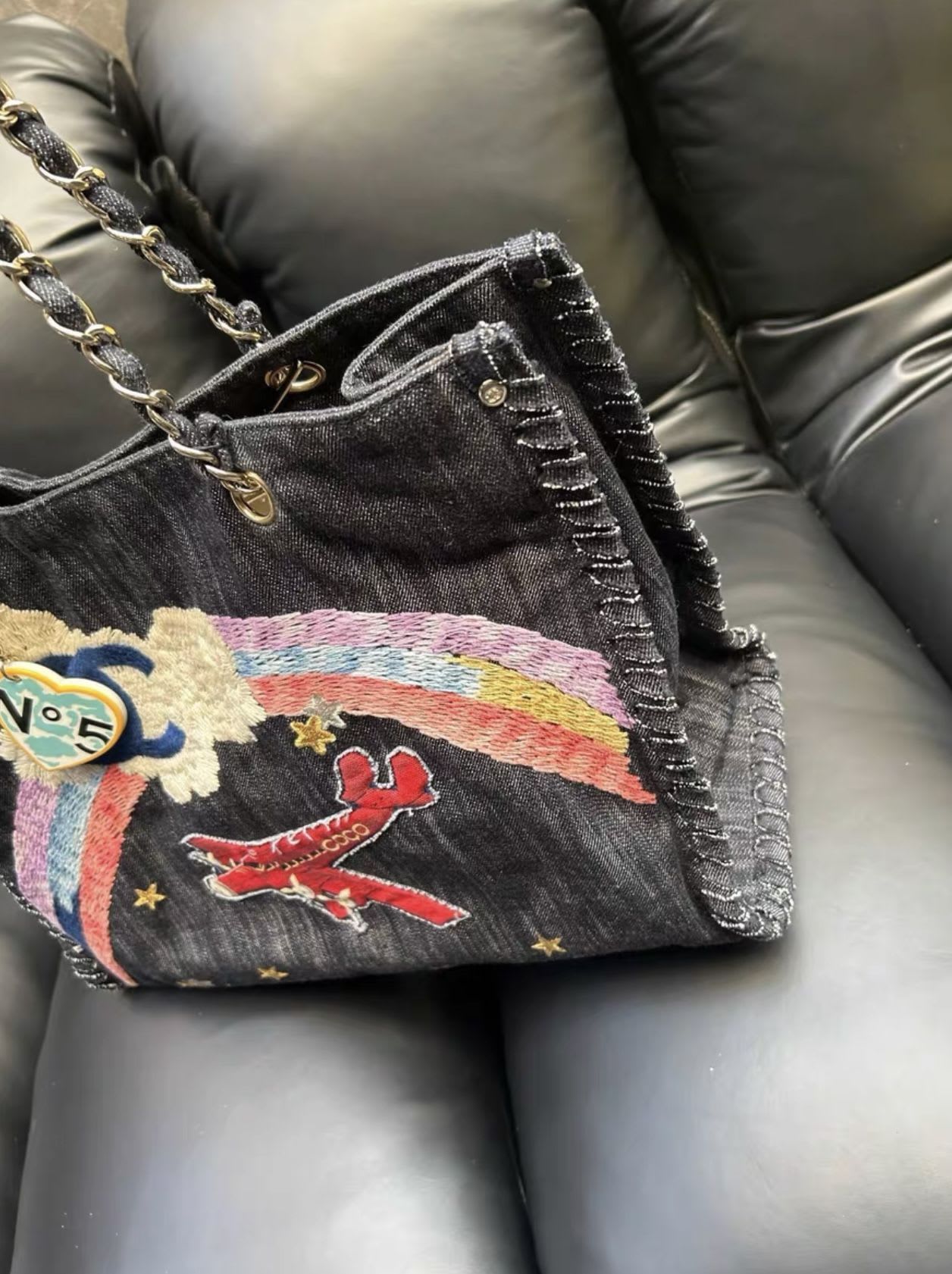 Chanel 20052006 Coco plane denim tote bag
