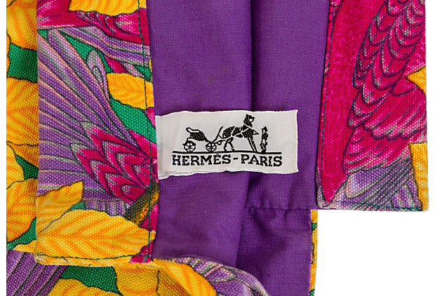 Hermes Large Yellow Parrots Beach Bag