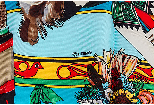 Hermes Teal Kachinas Scarf