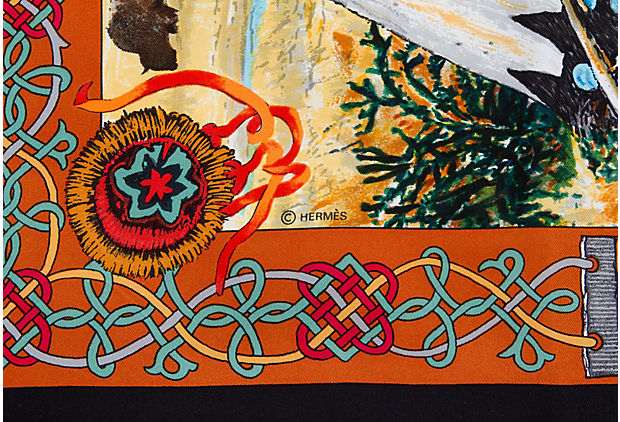 Hermes Les Cheyennes Brown Silk Scarf