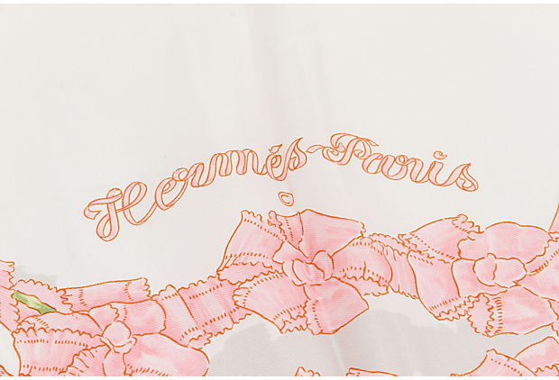 Hermes "Le Sacre"Pink & White Silk Scarf