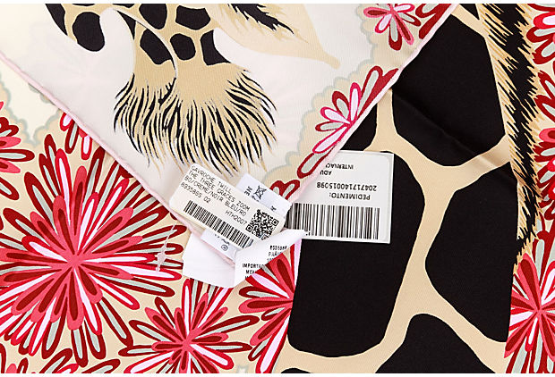 Hermes White Silk Giraffe Gavroche Scarf