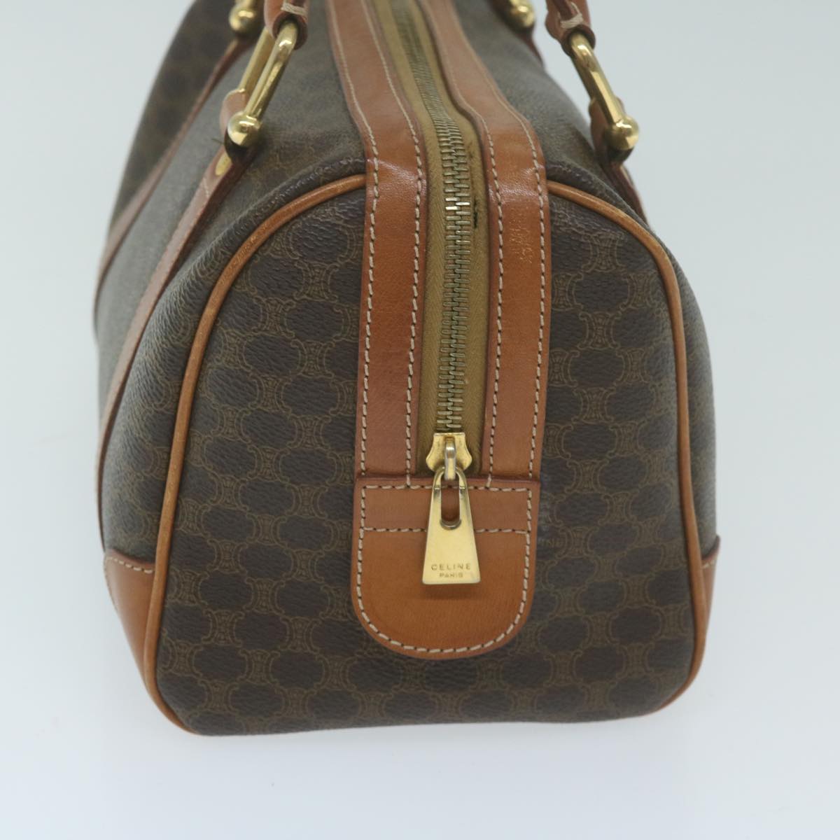 Luxury CELINE Macadam Canvas Boston Bag PVC Leather Brown 10205