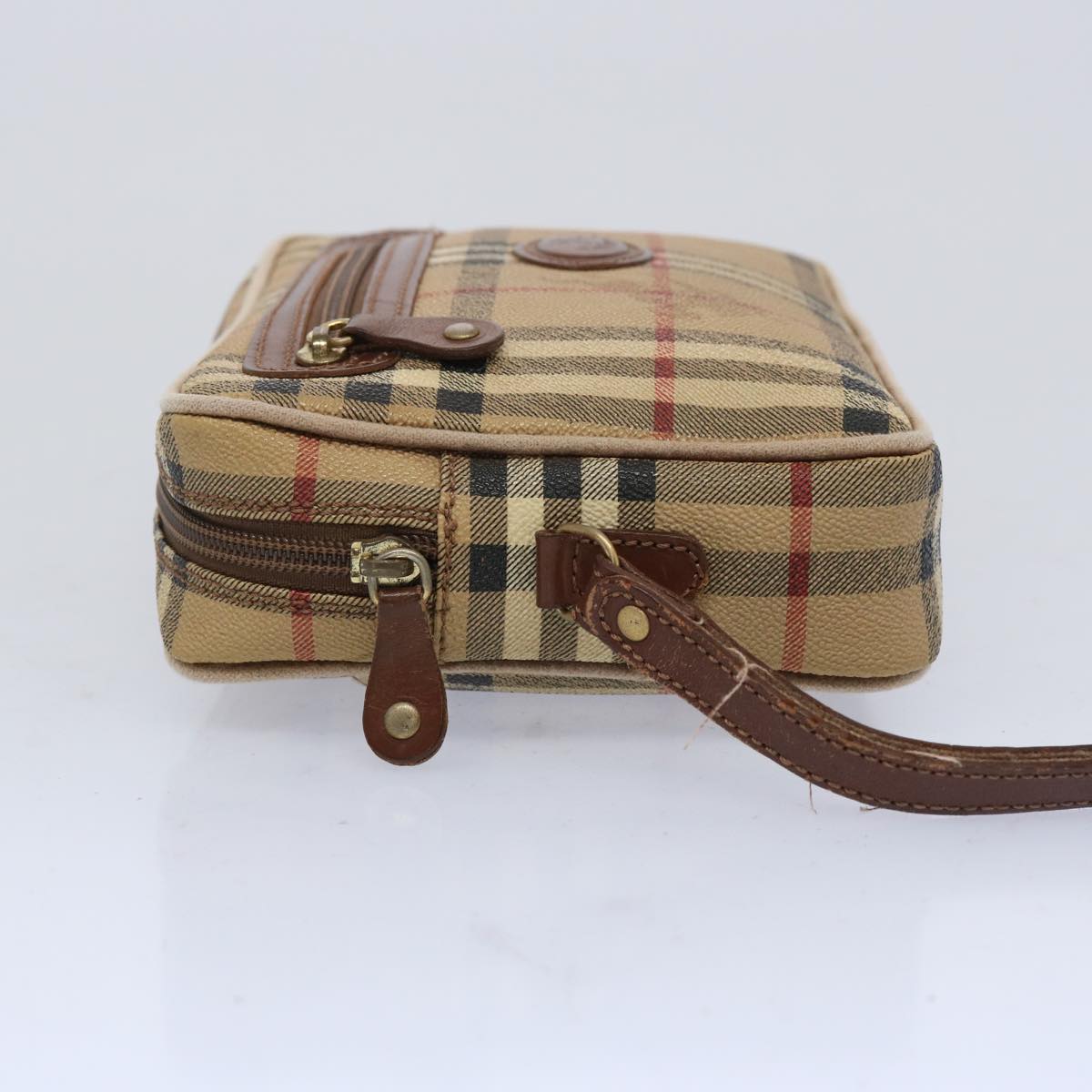 Luxury BurberrySs Nova Check Clutch Bag PVC Leather Beige Auth yk10533