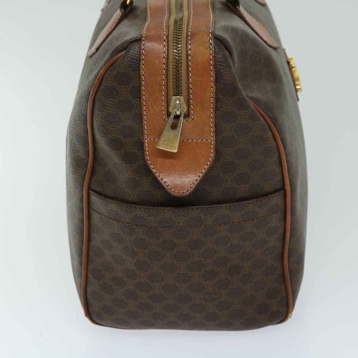 Luxury CELINE Macadam Canvas Boston Bag PVC Brown 10887